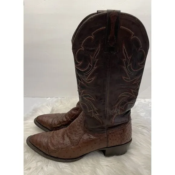 J.B. Dillon Brown Leather Ostrich Cowboy Boots‎ USA Size 10.5 D Made In Mexico