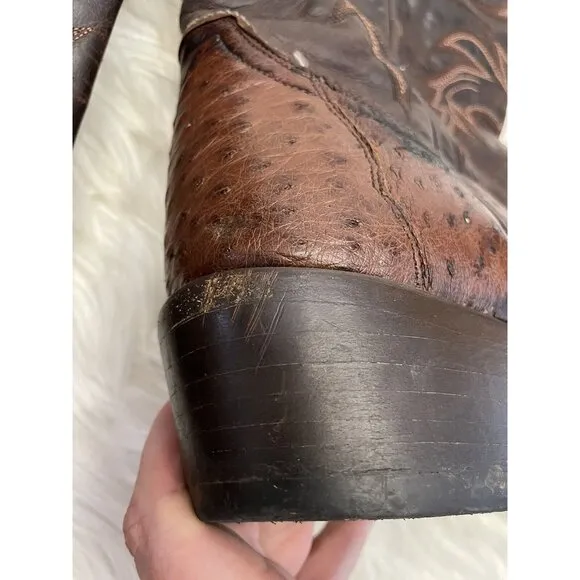 J.B. Dillon Brown Leather Ostrich Cowboy Boots‎ USA Size 10.5 D Made In Mexico
