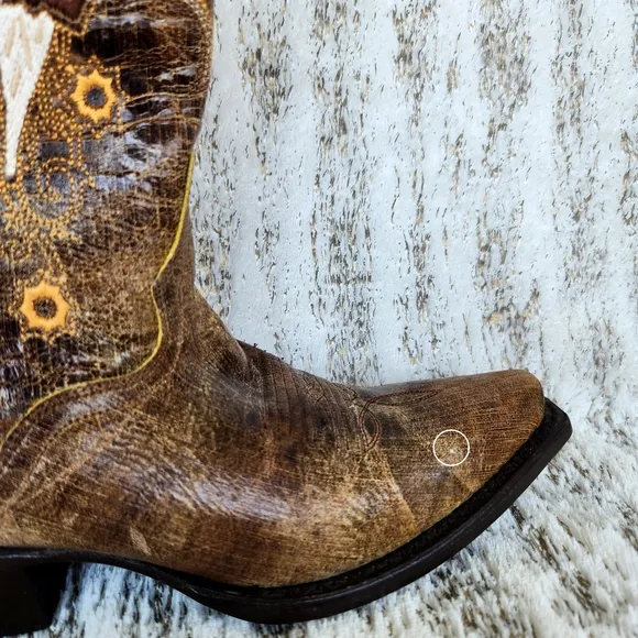 J.B. Dillon Distressed Leather Western Cowboy Boots Tan Floral | Women's Size 5B