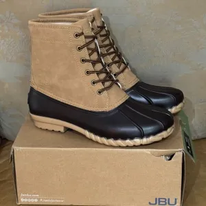 JBU Maine Waterproof Duck Boots Tan &amp; Brown 9 Rubber Sole Vegan Leather Lace-Up