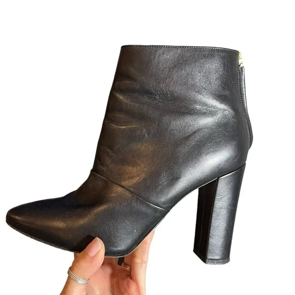 J.Crew Adele Leather Ankle Heel Boots, Zipper Closure, Black, Size 8.5 classic