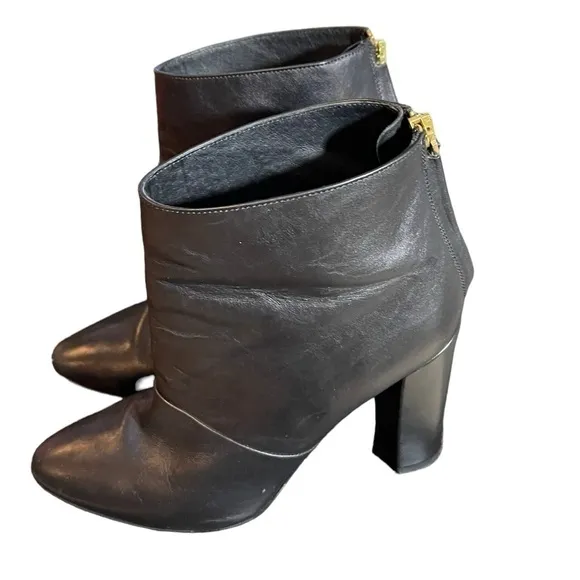 J.Crew Adele Leather Ankle Heel Boots, Zipper Closure, Black, Size 8.5 classic