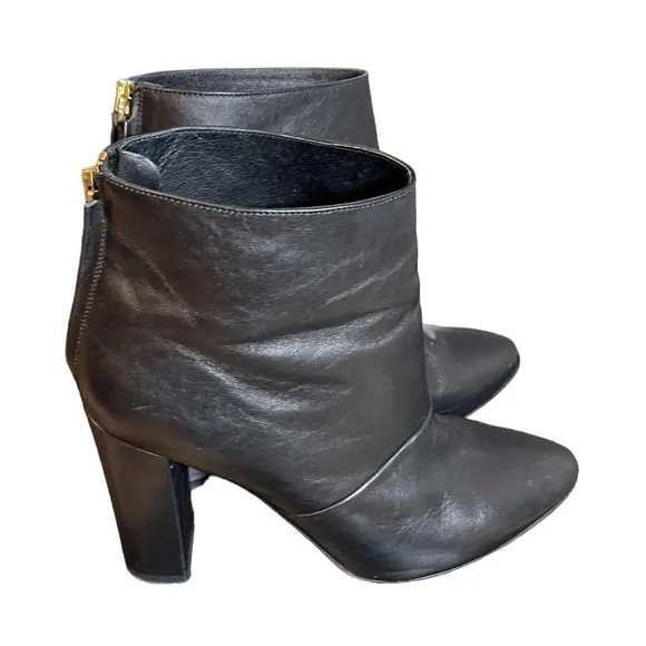 J.Crew Adele Leather Ankle Heel Boots, Zipper Closure, Black, Size 8.5 classic