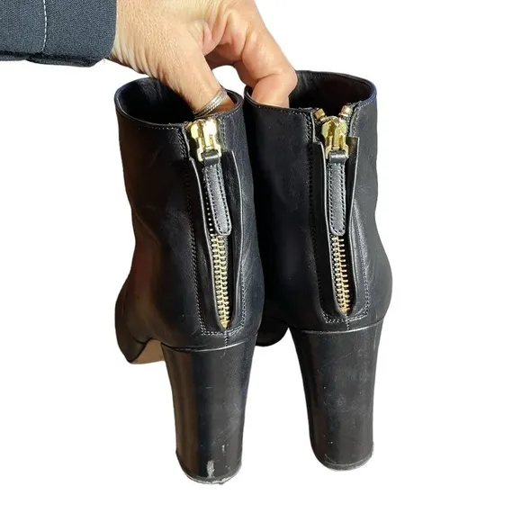 J.Crew Adele Leather Ankle Heel Boots, Zipper Closure, Black, Size 8.5 classic