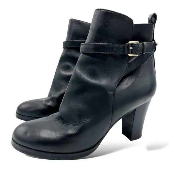 J.CREW Ankle Boots Platform Sz. 9 Black Leather Belted Made in ITALY Women's 10