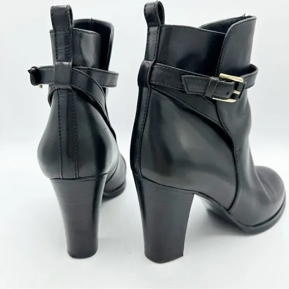 J.CREW Ankle Boots Platform Sz. 9 Black Leather Belted Made in ITALY Women's 10