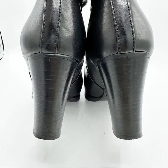 J.CREW Ankle Boots Platform Sz. 9 Black Leather Belted Made in ITALY Women's 10