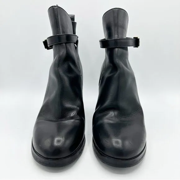 J.CREW Ankle Boots Platform Sz. 9 Black Leather Belted Made in ITALY Women's 10