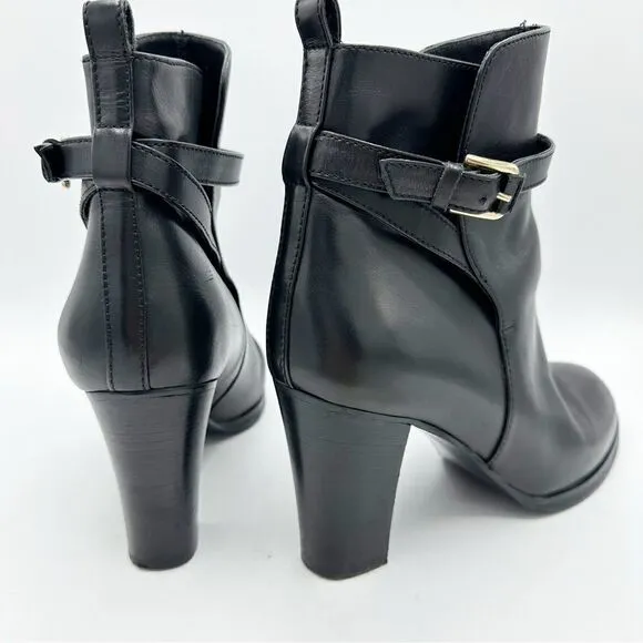 J.CREW Ankle Boots Platform Sz. 9 Black Leather Belted Made in ITALY Women's 10