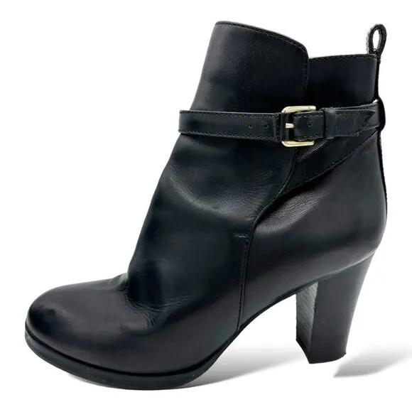 J.CREW Ankle Boots Platform Sz. 9 Black Leather Belted Made in ITALY Women's 10