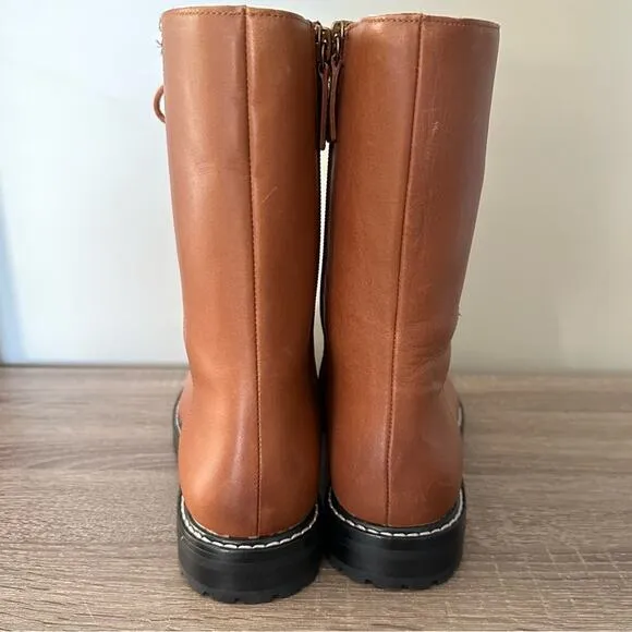 J.Crew Gwen Lug Sole Lace Up Cognac Leather Boots | Fall Winter | Gorpcore | 7