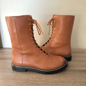 J.Crew Gwen Lug Sole Lace Up Cognac Leather Boots | Fall Winter | Gorpcore | 7