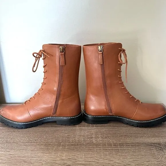 J.Crew Gwen Lug Sole Lace Up Cognac Leather Boots | Fall Winter | Gorpcore | 7