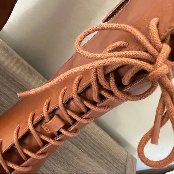 J.Crew Gwen Lug Sole Lace Up Cognac Leather Boots | Fall Winter | Gorpcore | 7