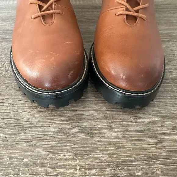 J.Crew Gwen Lug Sole Lace Up Cognac Leather Boots | Fall Winter | Gorpcore | 7