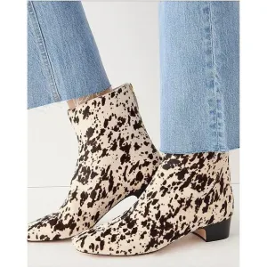 J.Crew Roxie Zip-Back Ankle Boots Calf Hair Snow Pony Animal Print Cream Black 6