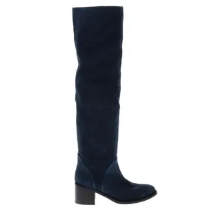 Jeffrey Campbell Boots Tall Over the Knee Suede Blue Riding Block Heel Heeled
