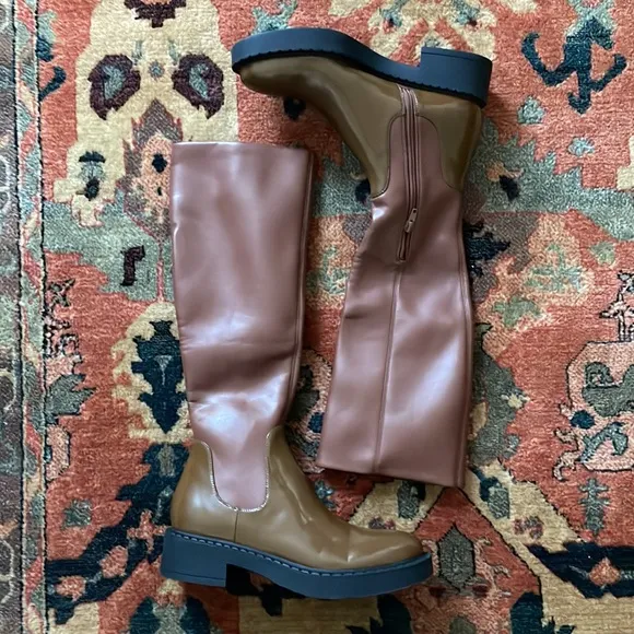 Jeffrey Campbell Lennard Knee High Boots Two Tone Brown/Green size 8 NWOT