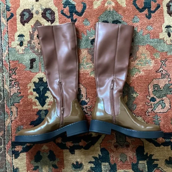 Jeffrey Campbell Lennard Knee High Boots Two Tone Brown/Green size 8 NWOT