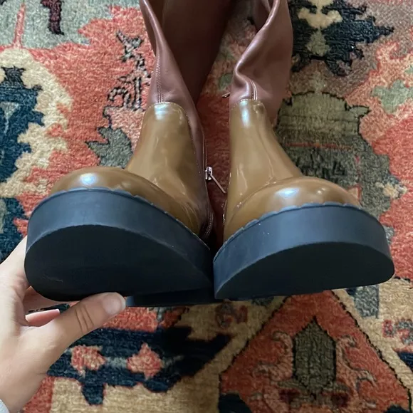 Jeffrey Campbell Lennard Knee High Boots Two Tone Brown/Green size 8 NWOT