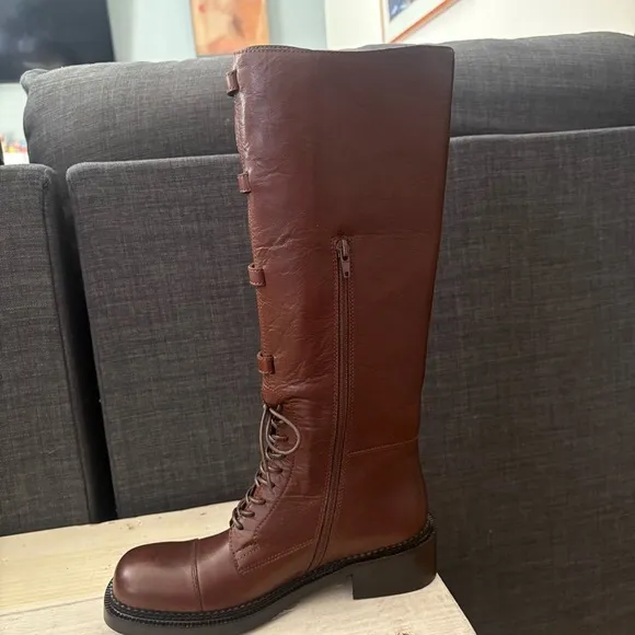 Jeffrey Campbell Moss Boot Brown Knee-High Distressed Leather Size 8 NWT