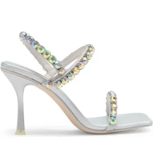 Jeffrey Campbell Silver Rhinestone Sparkle Strappy Heel Size 7.5 Anthropologie