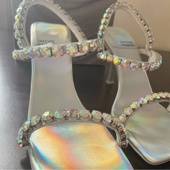 Jeffrey Campbell Silver Rhinestone Sparkle Strappy Heel Size 7.5 Anthropologie