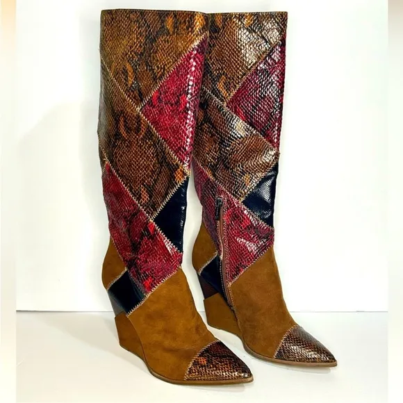 Jessica Simpson Women's Henlee Red Brown Faux Leather Knee-High Boots Size 9