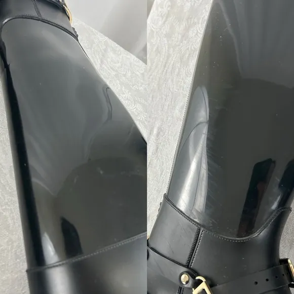 Jimmy Choo Black Equestrian Style Rain Boots with Good Detailing