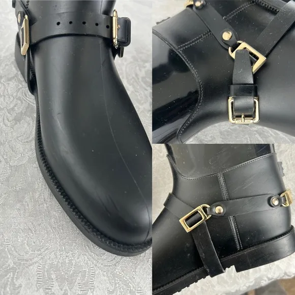 Jimmy Choo Black Equestrian Style Rain Boots with Good Detailing