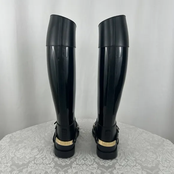 Jimmy Choo Black Equestrian Style Rain Boots with Good Detailing