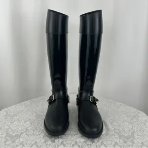 Jimmy Choo Black Equestrian Style Rain Boots with Good Detailing