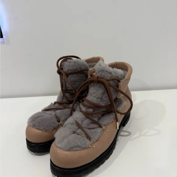 Jimmy Choo Tan and Gray Winter Boots with Fur Lining
