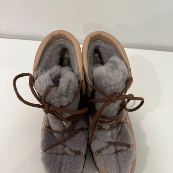Jimmy Choo Tan and Gray Winter Boots with Fur Lining