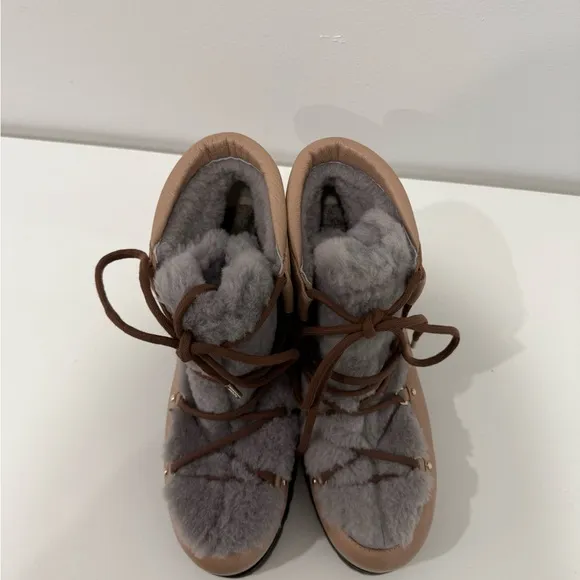 Jimmy Choo Tan and Gray Winter Boots with Fur Lining