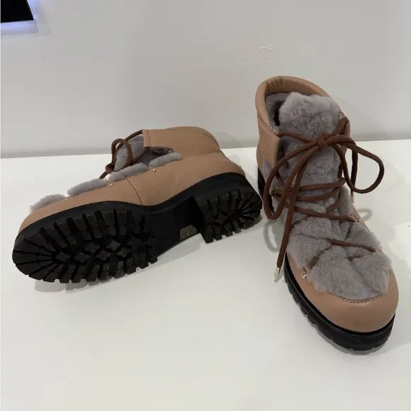 Jimmy Choo Tan and Gray Winter Boots with Fur Lining