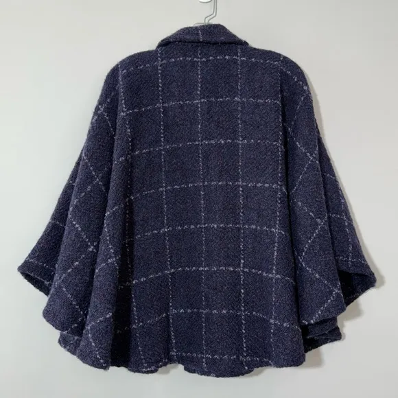 John Branigan Weavers Ireland Poncho Cape Jacket Blue Plaid Wool Tweed Boucle OS