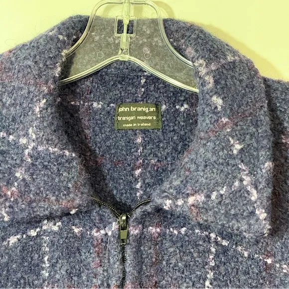 John Branigan Weavers Ireland Poncho Cape Jacket Blue Plaid Wool Tweed Boucle OS