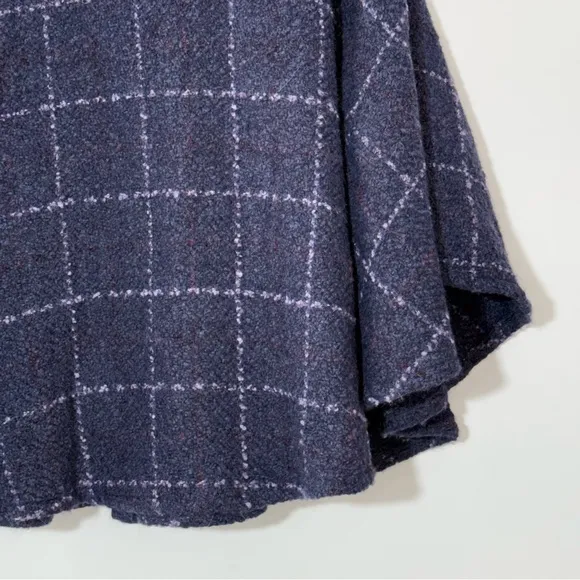 John Branigan Weavers Ireland Poncho Cape Jacket Blue Plaid Wool Tweed Boucle OS