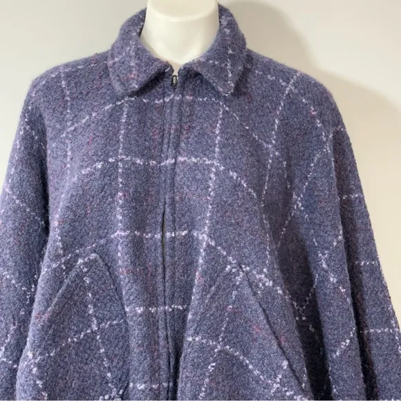 John Branigan Weavers Ireland Poncho Cape Jacket Blue Plaid Wool Tweed Boucle OS