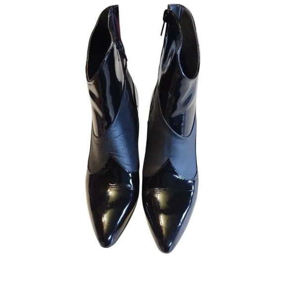 JOHN FLUEVOG POSER Ankle Boots Bootie Mixed Media Patent &amp; Soft Leather ~ Sz 6.5