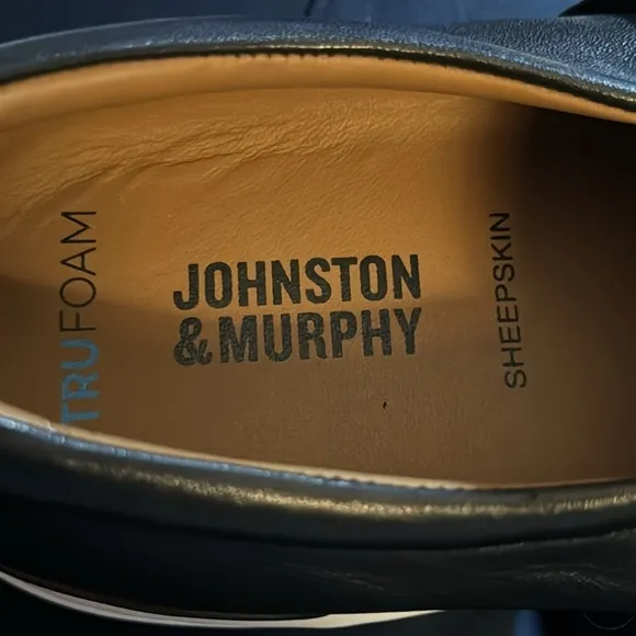 Johnston &amp; Murphy Banks black buttery soft leather slip on men’s shoes 10 1/2