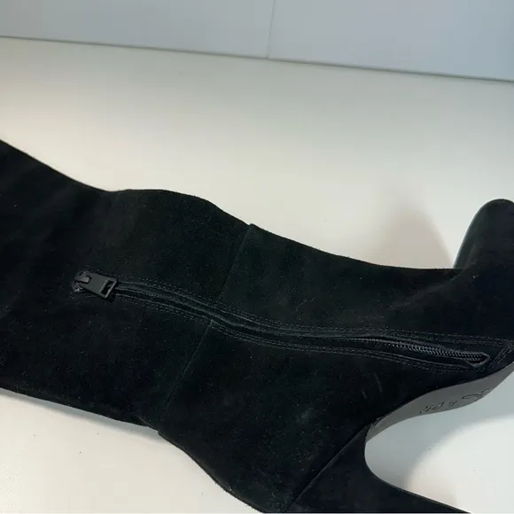 Joie Bentlee Genuine Suede Leather Heel Over The Knee Boots Sz 7 Black Retro