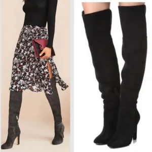 Joie Bentlee Genuine Suede Leather Heel Over The Knee Boots Sz 7 Black Retro