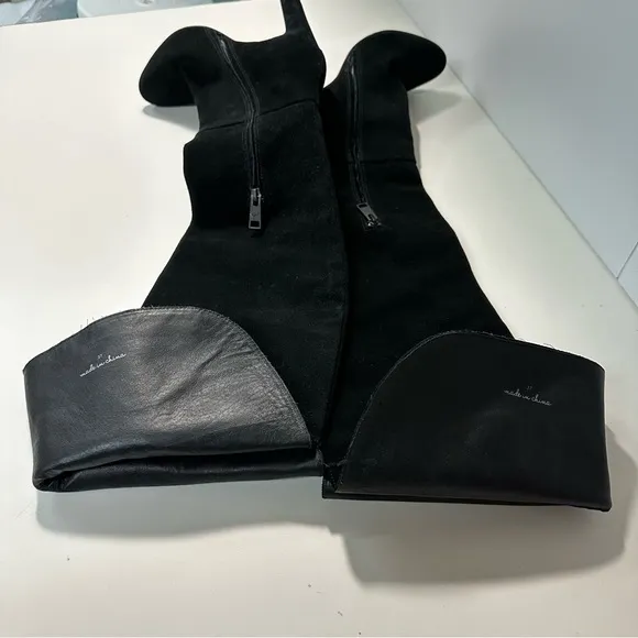 Joie Bentlee Genuine Suede Leather Heel Over The Knee Boots Sz 7 Black Retro