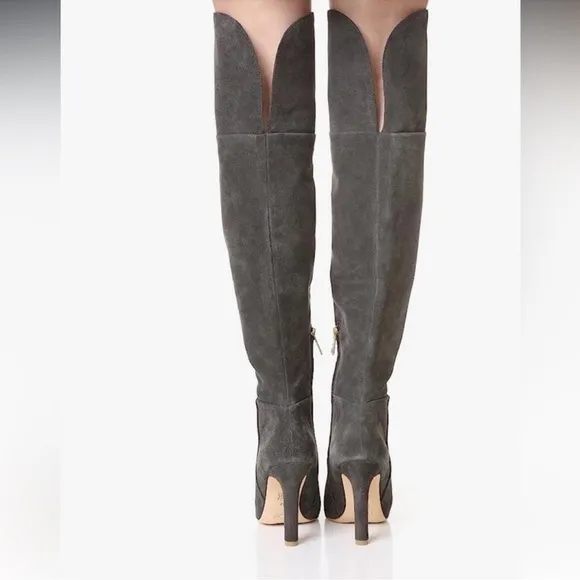 Joie Bentlee Genuine Suede Leather Heel Over The Knee Boots Sz 7 Black Retro