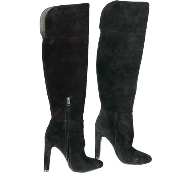 Joie Bentlee Genuine Suede Leather Heel Over The Knee Boots Sz 7 Black Retro