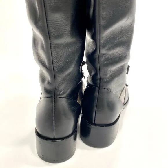 Joy Chen Sexy Black Leather Riding Boots, Size 8