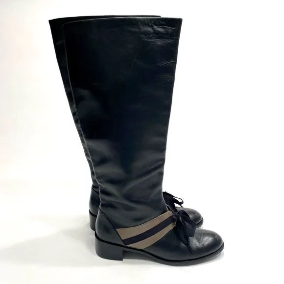 Joy Chen Sexy Black Leather Riding Boots, Size 8
