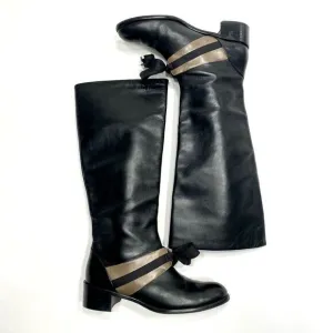 Joy Chen Sexy Black Leather Riding Boots, Size 8